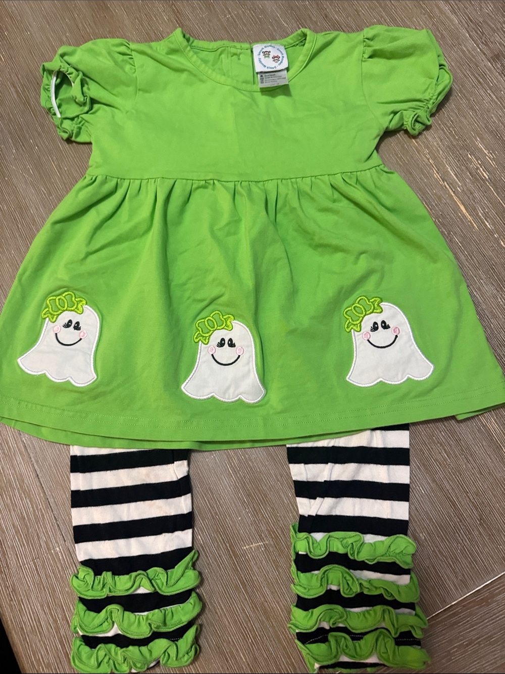 Girls' Lime Green Ghost Appliqué Halloween Outfit - 2-Piece Set